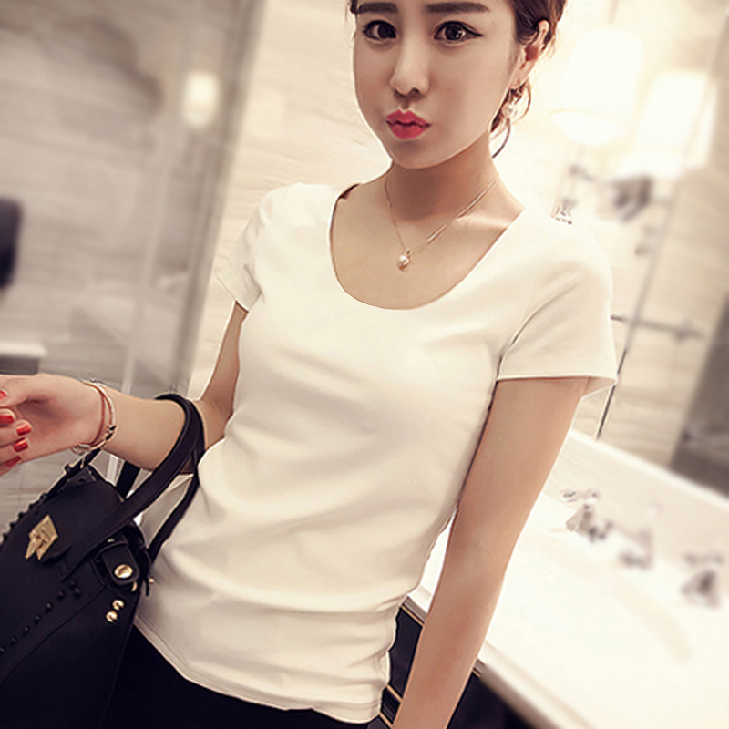Official picture white short sleeve T-shirt women's summer half sleeve simple slim fit T-shirt solid color top