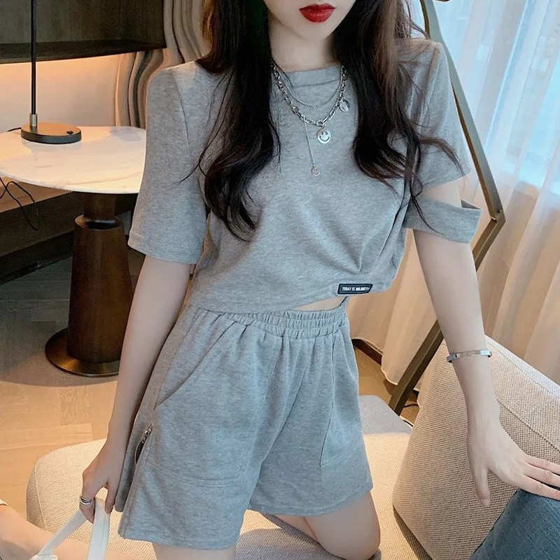 6535 Fish Scale New Small Casual Sportswear Female Internet Celebrity Hong Kong Style Student Western Style Two-piece Trendy Set