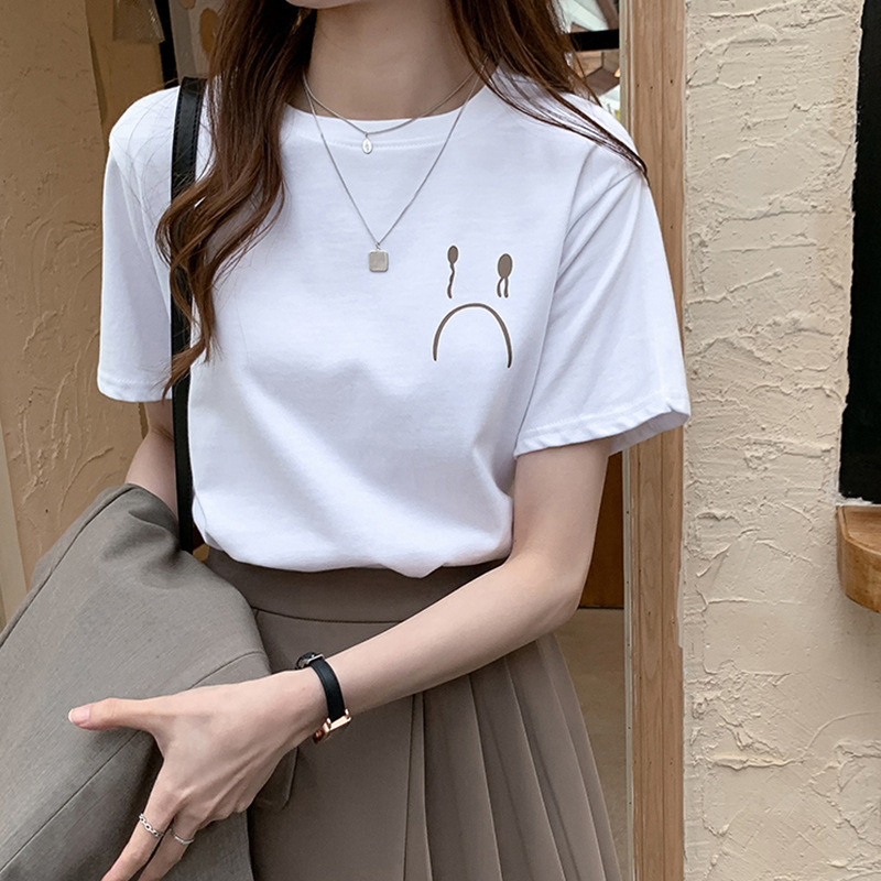 Junior Girls' short sleeve T-shirt women's new printed round neck top loose half sleeve versatile T-shirt fashion