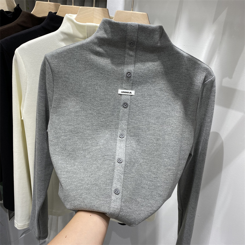 Half turtleneck German velvet bottoming shirt women's autumn and winter double-sided brushed plus velvet thickened middle collar long-sleeved t foreign style top