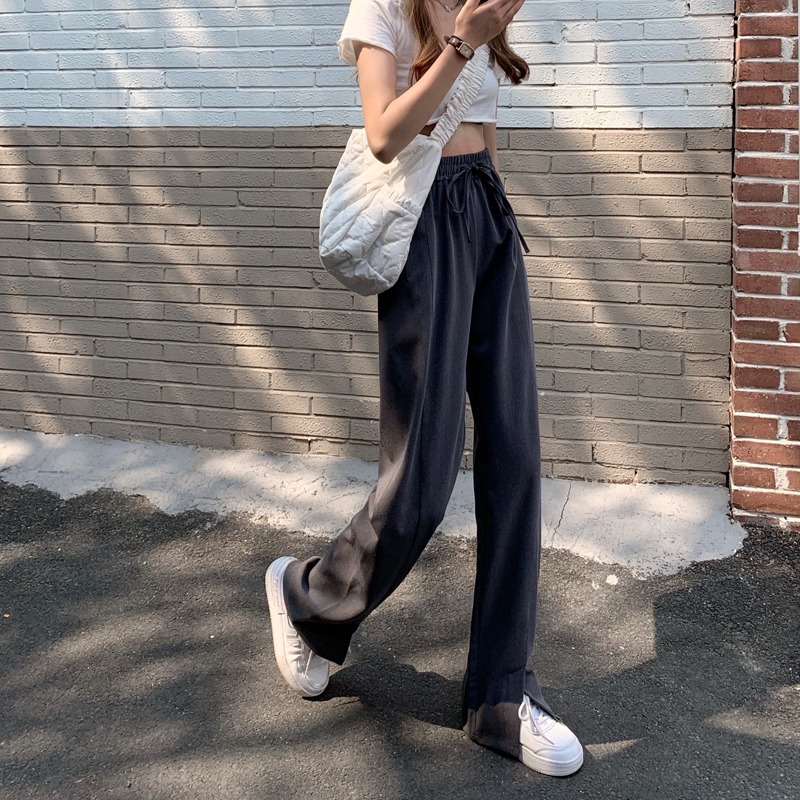 Thin suit pants women's summer 2022 new high waist pants loose vertical feeling split straight tube wide leg mops