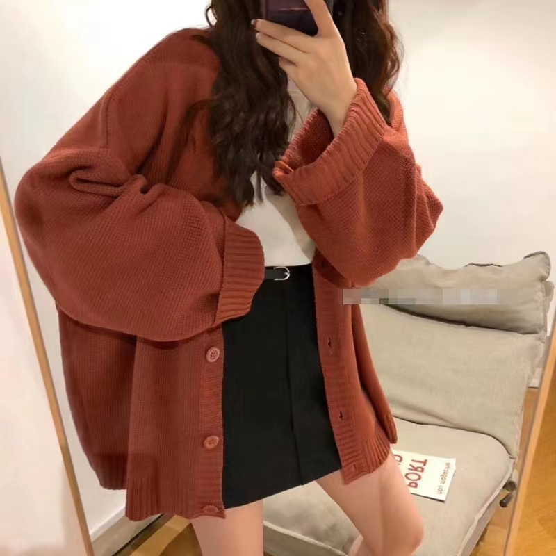 Spring and autumn 2022 Korean version of the V-neck knitted cardigan student loose outer wear all-match sweater lazy wind jacket women's clothing