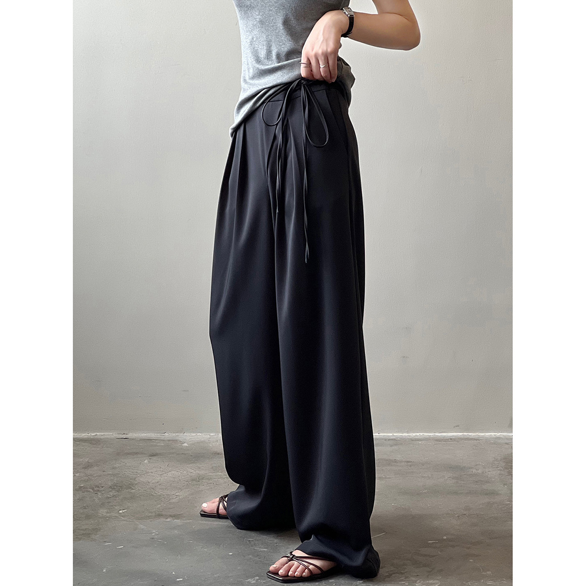 Real time suit pants women's 2022 summer new niche bandage high waist hanging casual straight leg pants