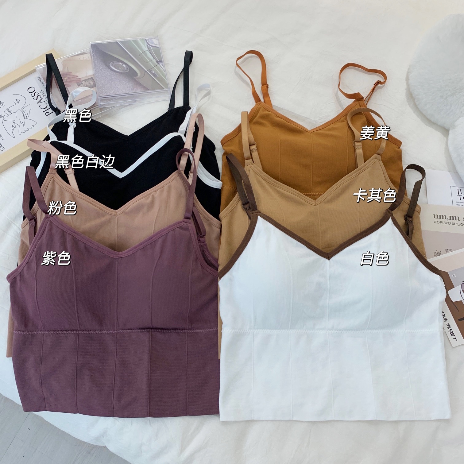 Real shooting of bra underwear women's spring new year's anti light wrap chest gathered no steel ring bra sports vest