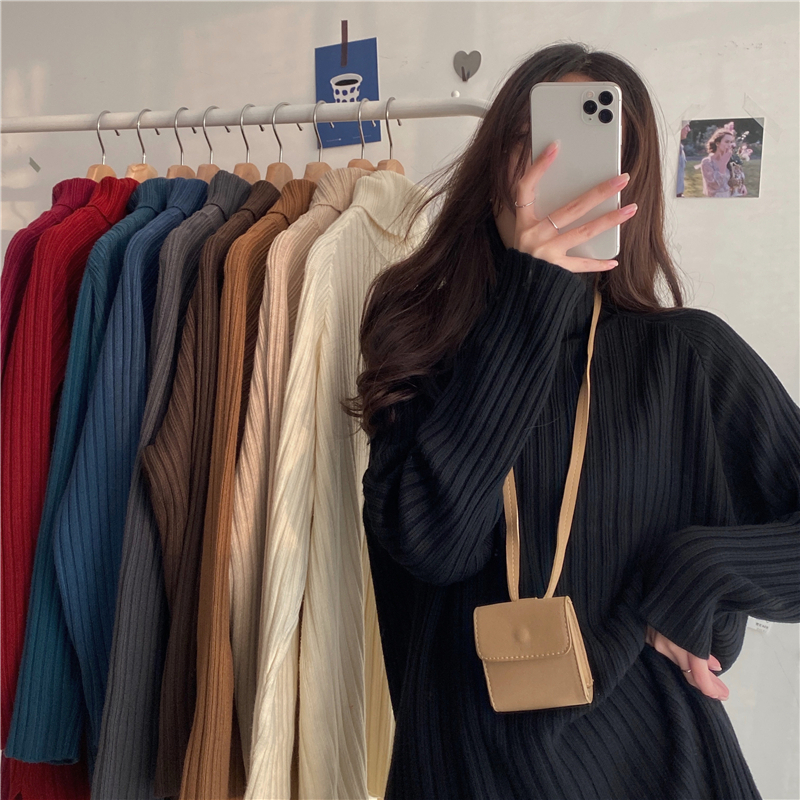 Control 3 Korean style new lazy turtleneck mid-length loose elastic thickened sweater 10 colors