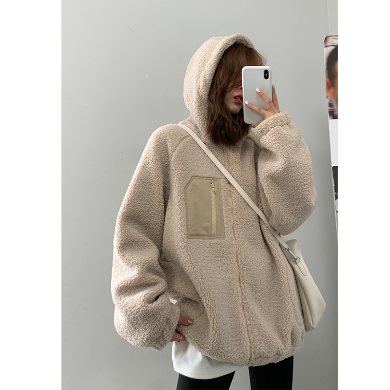Silver fox cashmere compound cashmere lamb coat women's autumn and winter new medium long fleece loose and thickened