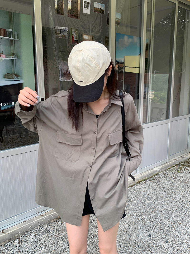 Real shot Autumn tops retro tooling shirts jackets mid-length loose long-sleeved design jackets