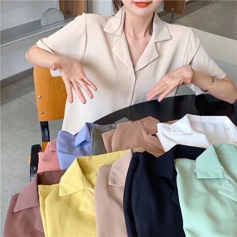 2022 summer new style temperament Lapel white shirt women's design sense of minority top women's versatile short sleeved shirt fashion