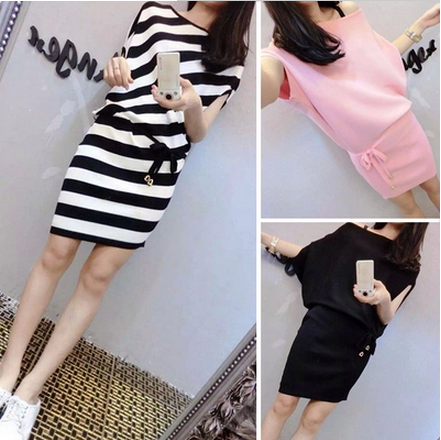 Summer new fashion irregular cut ice silk knitted slim dress