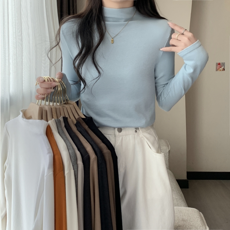 Real shot real price Ammonia double-sided German velvet 2022 design sense bottoming shirt women's semi-high collar to keep warm
