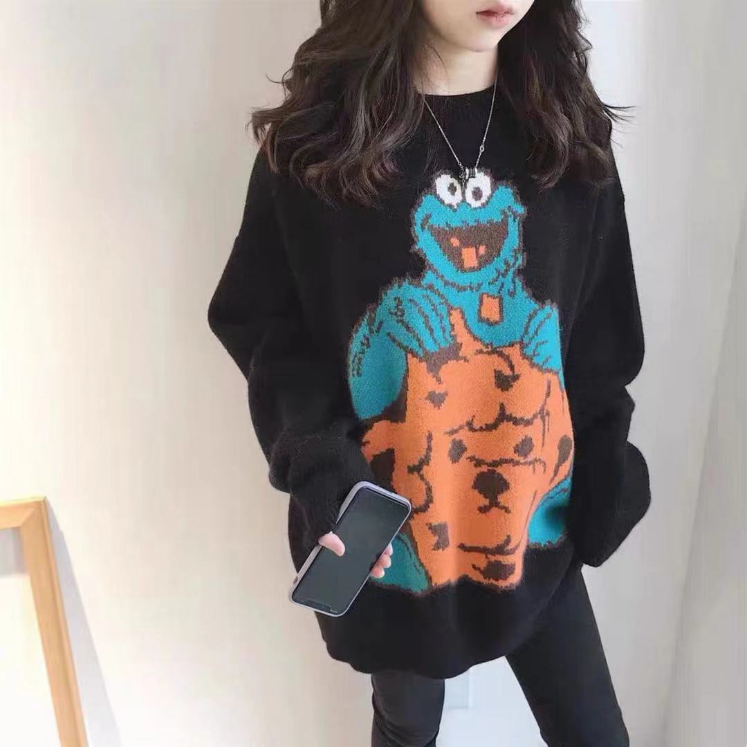 Japanese sweater women autumn winter Pullover Korean lazy style cartoon long sleeve loose soft waxy wool sweater