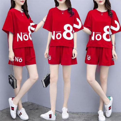 Fat sister large women's dress Jin spring and summer new loose show thin casual sports shorts short sleeve two piece suit