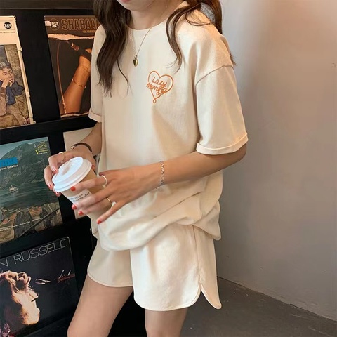 Casual two piece sports suit women's summer new fashion age reduction loose short sleeve Running Shorts Set tide