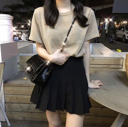 Summer new high waist pleated skirt women's Korean version solid color loose and thin all-around fashion chic student skirt