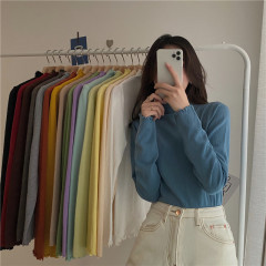 16 colors versatile core-spun yarn personalized fungus edge knitted half turtleneck pullover bottoming sweater for women