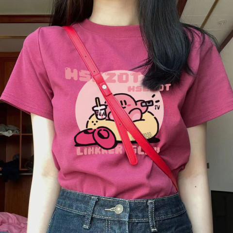 200g pure cotton bag collar pull shoulder Douyin Tmall quality student short-sleeved T-shirt women summer