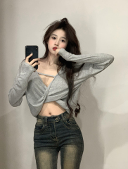 Actual shot~Early spring new pure lust style hot girl slim fit pure lust style long-sleeved T-shirt