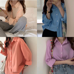 Real price real shot Korean version loose skin long sleeve top women's design sense niche shirt
