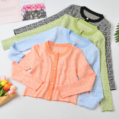 Real shot real price Korean version of autumn slim short jacket knitted cardigan long sleeve sweater