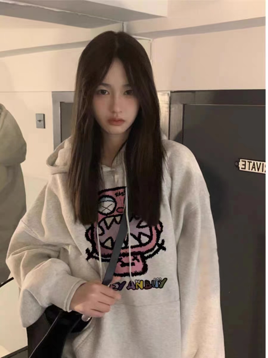 Thin Chinese cotton milk silk plus velvet Chinese cotton silver fox velvet printed sweatshirt women's hooded simple high-end top