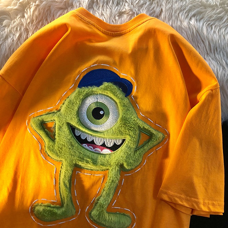 Guantu cotton 2022 short sleeve T-shirt women's summer cartoon towel embroidered round neck loose top