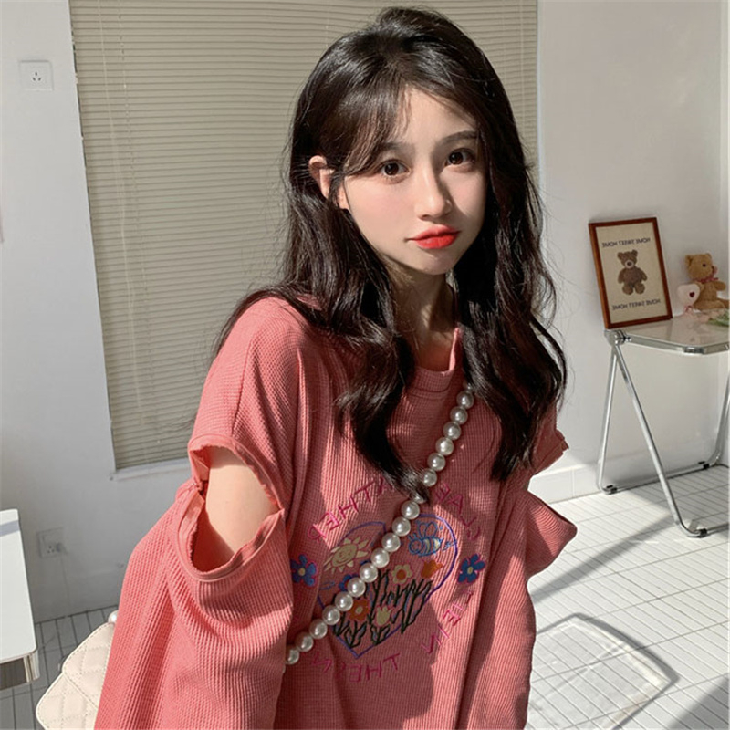 Waffle love hollow sweater women's early autumn vintage loose ins design sense niche thin section super hot top