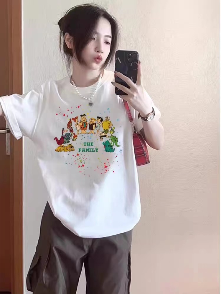 Real shot S-3XL combed cotton large size summer short-sleeved T-shirt for women loose oversize