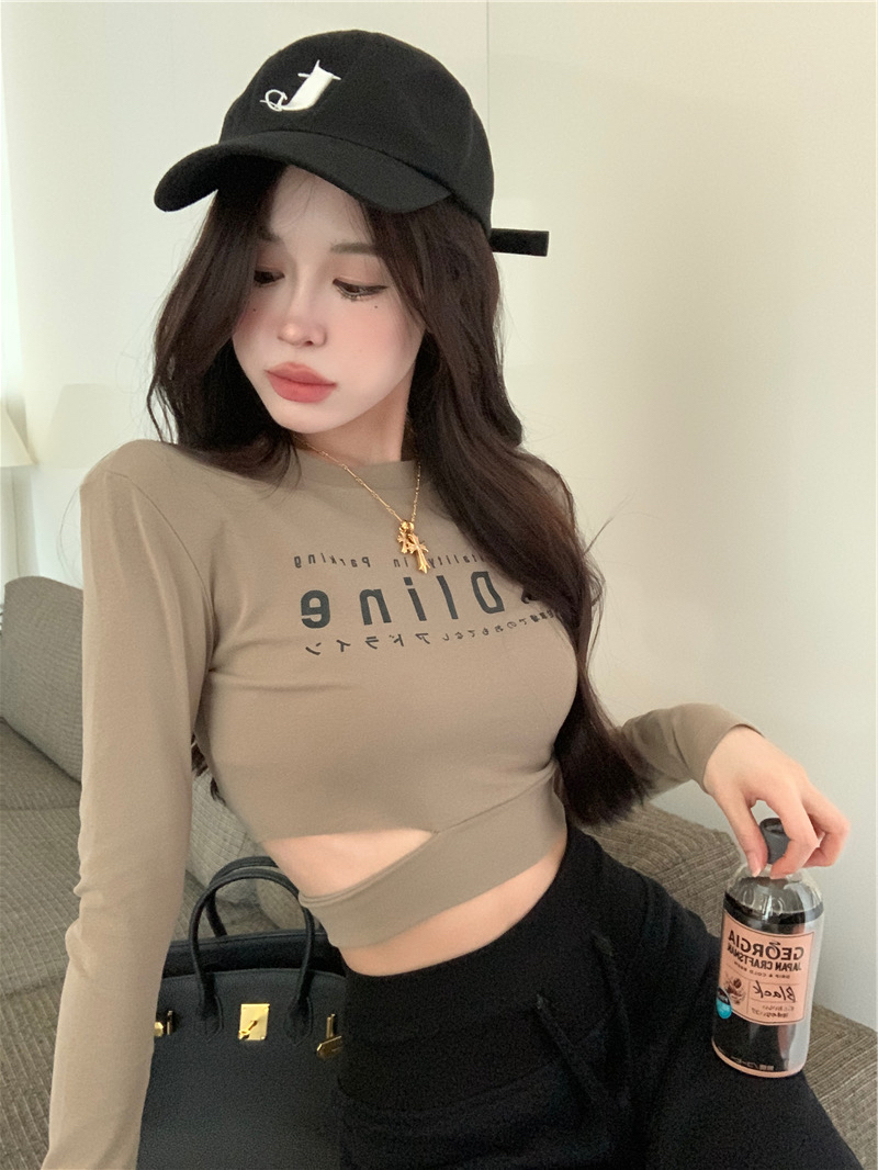 Pure Desire Hot Girl Sexy Short Waist Top Women's Early Autumn Chic Unique Slim Long Sleeve T-Shirt Bottoming Shirt