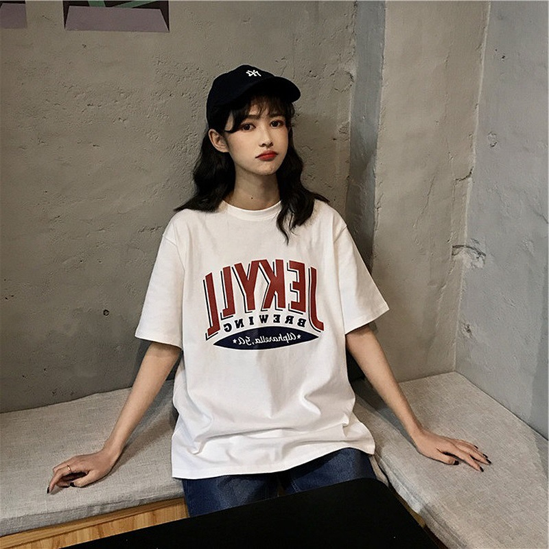 Fashion super hot summer new Korean letter printing loose large size short-sleeved T-shirt women's student tops trendy