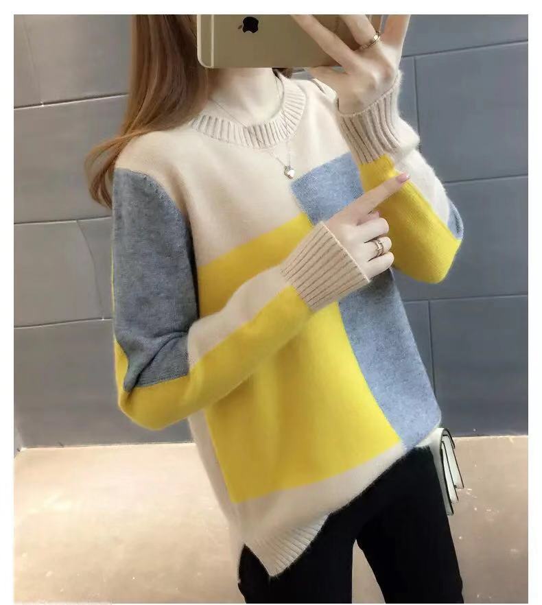 Candy color Pullover Sweater women's loose 2021 early autumn new Korean color matching long sleeved knitted bottomed shirt