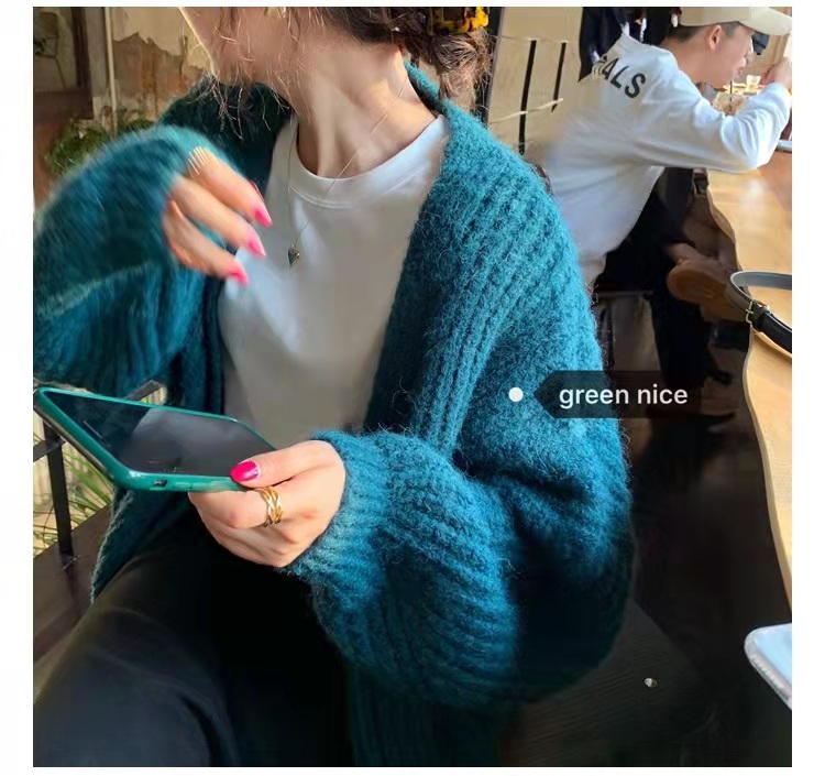 Thickened and compact Mohair high Ji lazy soft knitted sweater cardigan coat women