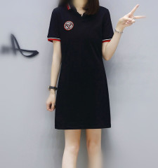 2022 summer new Korean style sweet shirt skirt college style polo collar close waist thin A-line dress