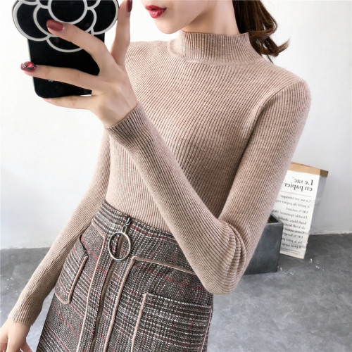 Half high collar sweater bottoming shirt slim fitting sweater female student Korean autumn and winter wear new style with long sleeve top