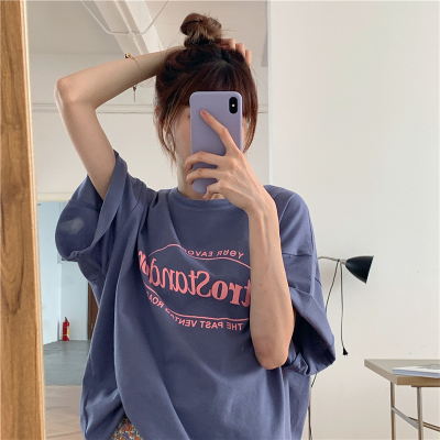 Hong Kong style letter printed round neck short sleeve shirt