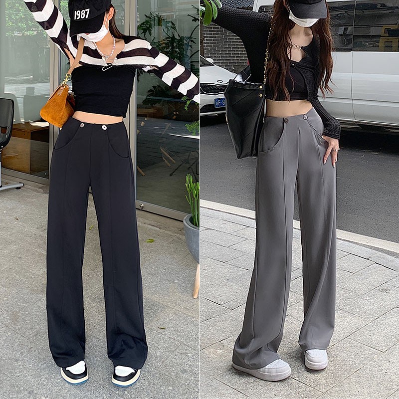 2022 autumn new style suit pants women's high-waisted loose vertical straight-leg pants mopping wide-leg pants