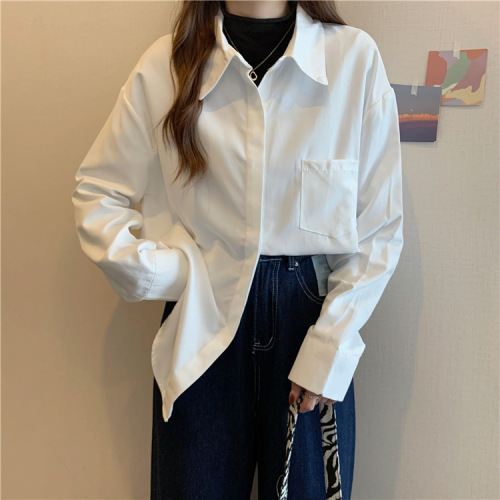 White long-sleeved shirt jacket women's spring and autumn Korean style loose shirt 2022 new small autumn inner top