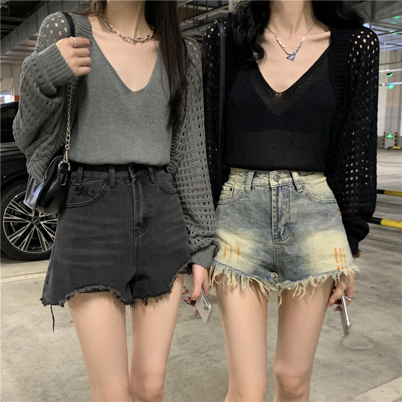 Real shooting, real price, high quality, new design, hollowed out short blouse jacket + vest two-piece set