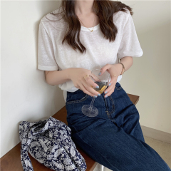 Real price slightly transparent short sleeve snowflake linen T-shirt women's summer 2021 new fashion V-neck fashion