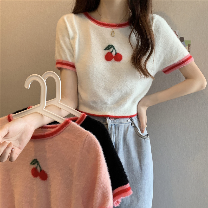 Real price ~ spring new soft waxy gentle wind color matching sweater short coat T-shirt women