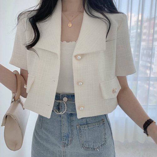 South Korean ins minimalist classic button Lapel short sleeve suit coat