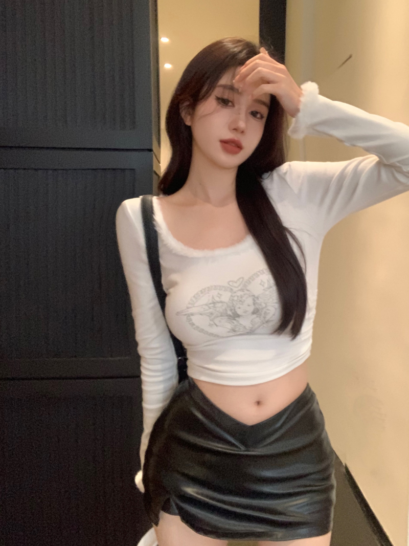 Real price real price 2023 spring new white angel long-sleeved lace bottoming shirt top