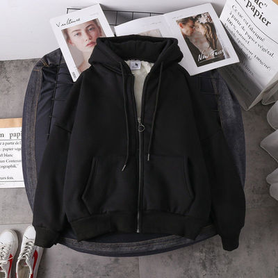 Coat 2020 new women's autumn and winter Plush thickened Korean student versatile loose hooded zipper cardigan sweater