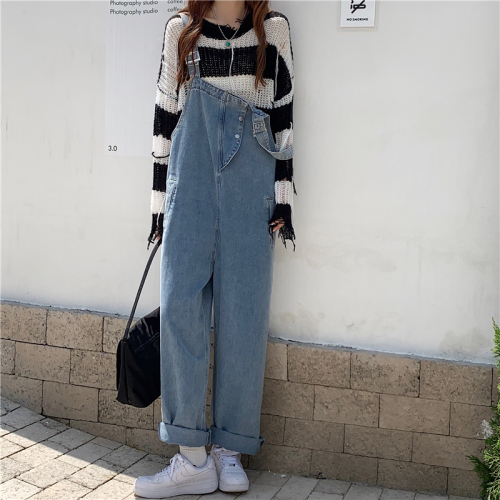 Actual shooting of new autumn clothes large women's clothes fat mm overalls high waist loose Suspenders