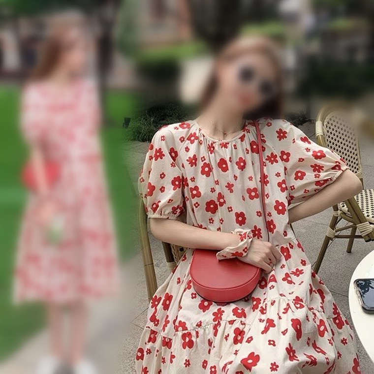 2022 college style French first love Platycodon grandiflorum skirt female student Korean version loose and versatile medium and Long Floral Dress