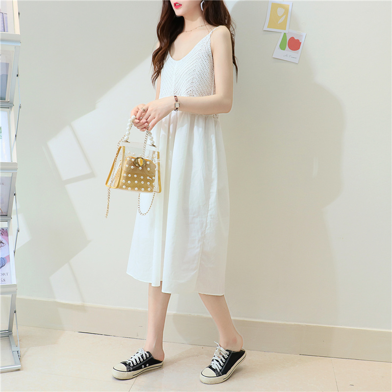 Real shot summer Korean ethnic style small fresh and fashionable French retro collar suspender dress