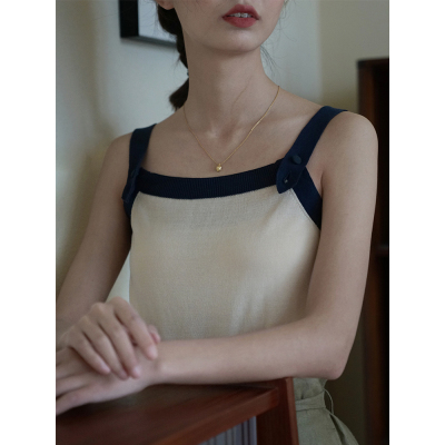 Nicoleople adjustable strap French suspender top women's summer outer wear knitted sleeveless striped vest thin