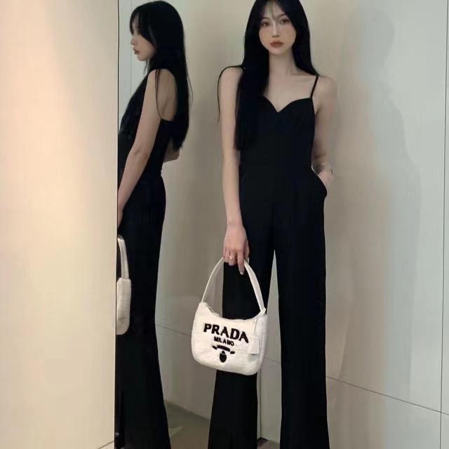 High-grade self-cultivation strap jumpsuit women's summer small tall waist thin suspender jumpsuit straight leg wide-leg pants