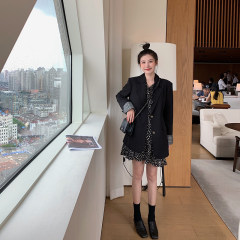 2020 new women's dress small fresh long sleeve polka dot print dress women's plus fashionable temperament black suit coat