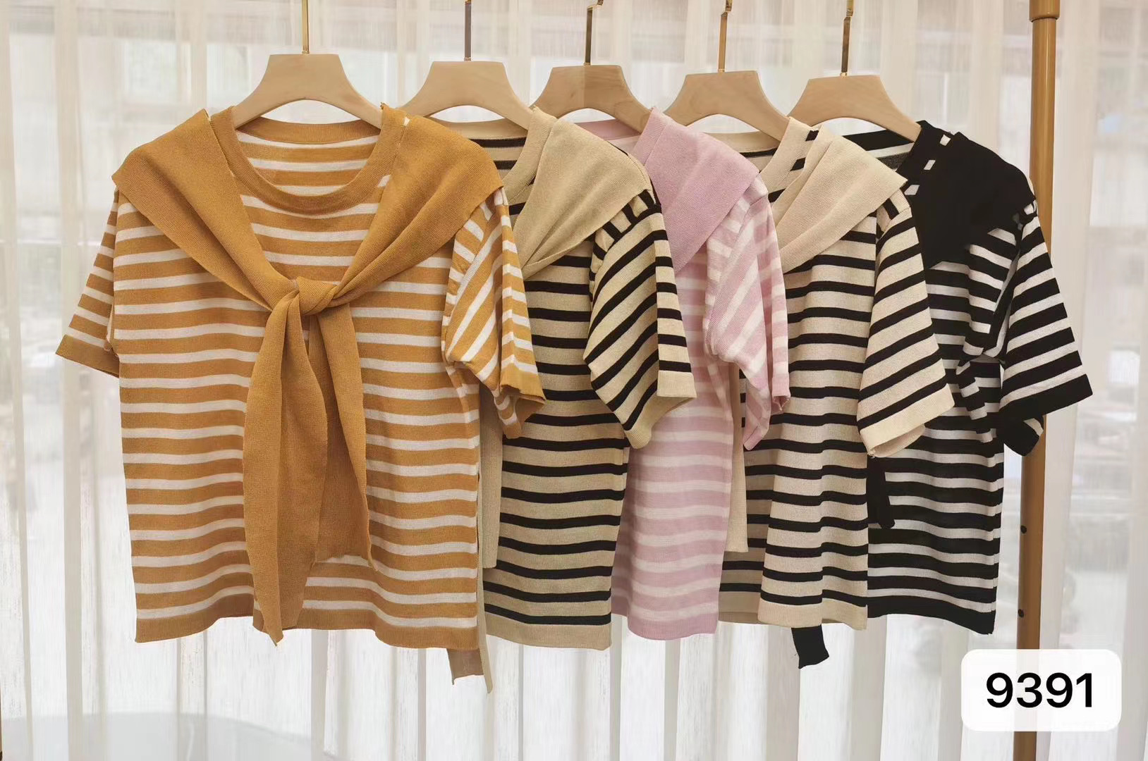 Summer Korean 2020 new loose crew neck versatile patchwork shawl stripe student short sleeve T-shirt for women
