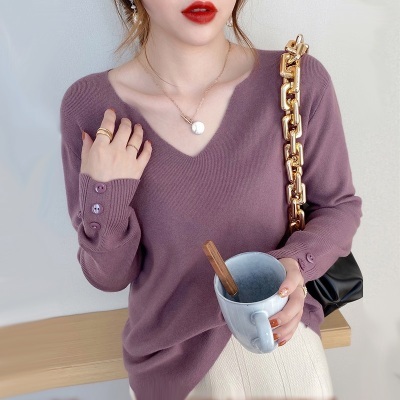 Gentle wind knitwear autumn new women's collar sweater loose outer wear early autumn and winter top bottomed shirt